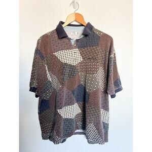 VIntage Guess Polo Shirt Mens Size Large Patchwork Paisley 80's 90s Brown